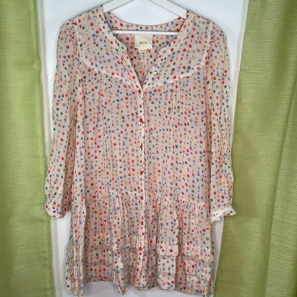 Maeve Paccia Geometric Shapes Button Ruffle Tunic - Picture 2 of 10